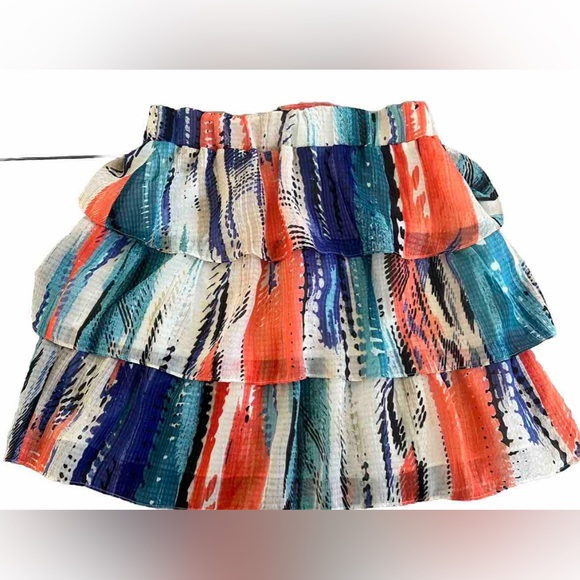 GUESS Tiered Ruffled Purple Orange Cream Summer Chiffon Mini Skirt Size Small - Picture 5 of 7
